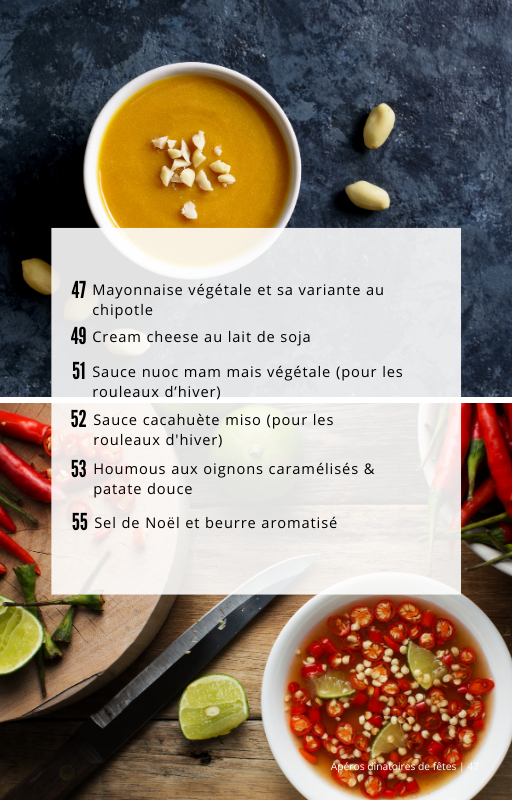 Sommaire de l'e-book Apéros dînatoires de fêtes, recettes végétales